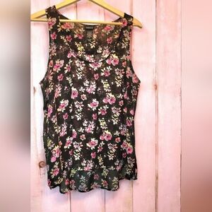 Torrid Black and Pink Floral Tank Top